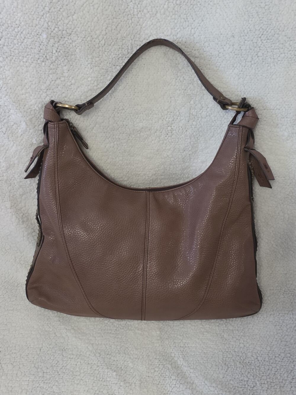 Liz Claiborne Large Hobo Style Carryall Shoulder Bag Light Brown Faux Leather